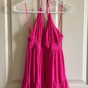 Hot Pink Boho Halter Dress